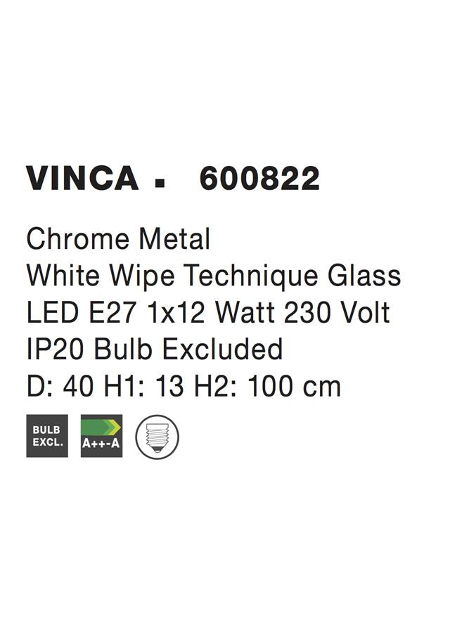 Висящо осветително тяло (пендел) VINCA 1x12W E27 Хром метал и бяло стъкло с техника
