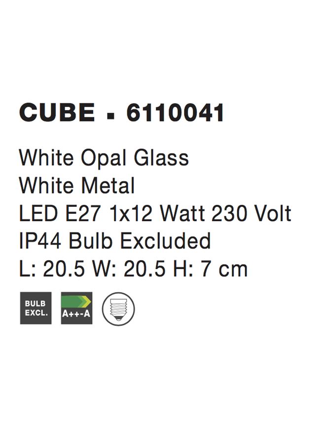 Висящо осветително тяло (пендел) CUBE LED E27 12W Бяло опалово стъкло бял метал