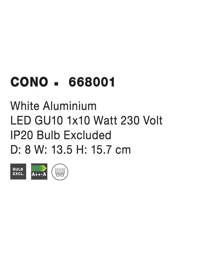 Висящо осветително тяло (пендел) CONO LED GU10 1x10W Бял алуминий