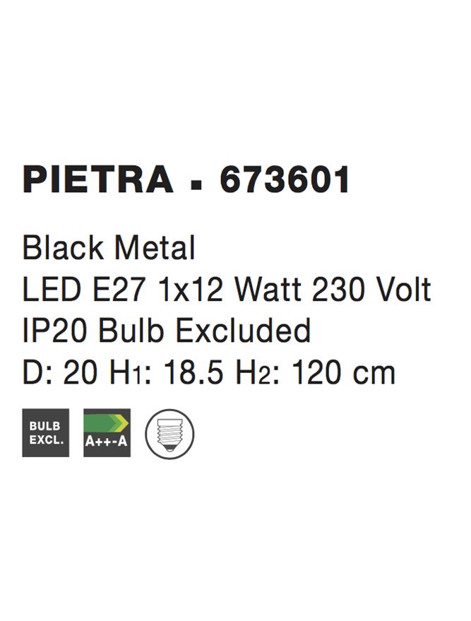 Висящо осветително тяло (пендел) PIETRA 12W Черен метал Регулируема височина