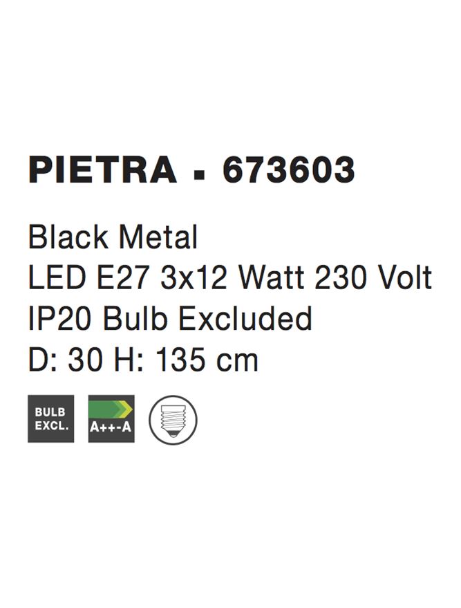Висящо осветително тяло (пендел) PIETRA 3x12W LED Матово черен метал