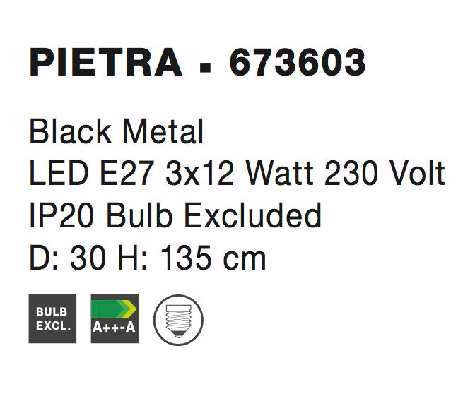 Висящо осветително тяло (пендел) PIETRA 3x12W LED Матово черен метал