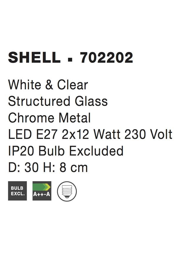 Висящо осветително тяло (пендел) SHELL 2x12W E27 Хром метал и бяло/прозрачно стъкло