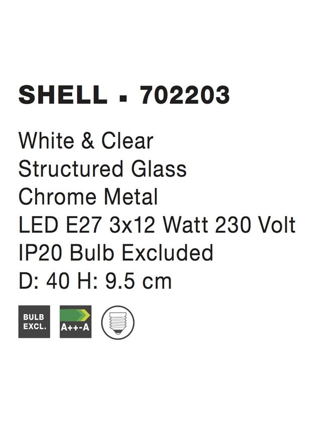 Висящо осветително тяло (пендел) SHELL 3x12W E27 Хром метал и бяло/прозрачно стъкло