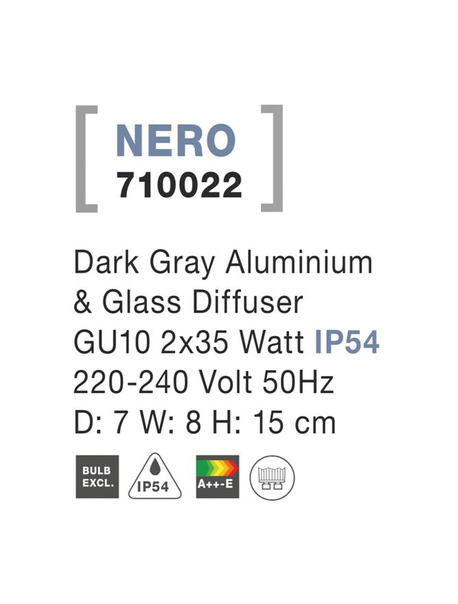 Външен аплик NERO LED GU10 2x10W Тъмен сив алуминий нагоре/надолу