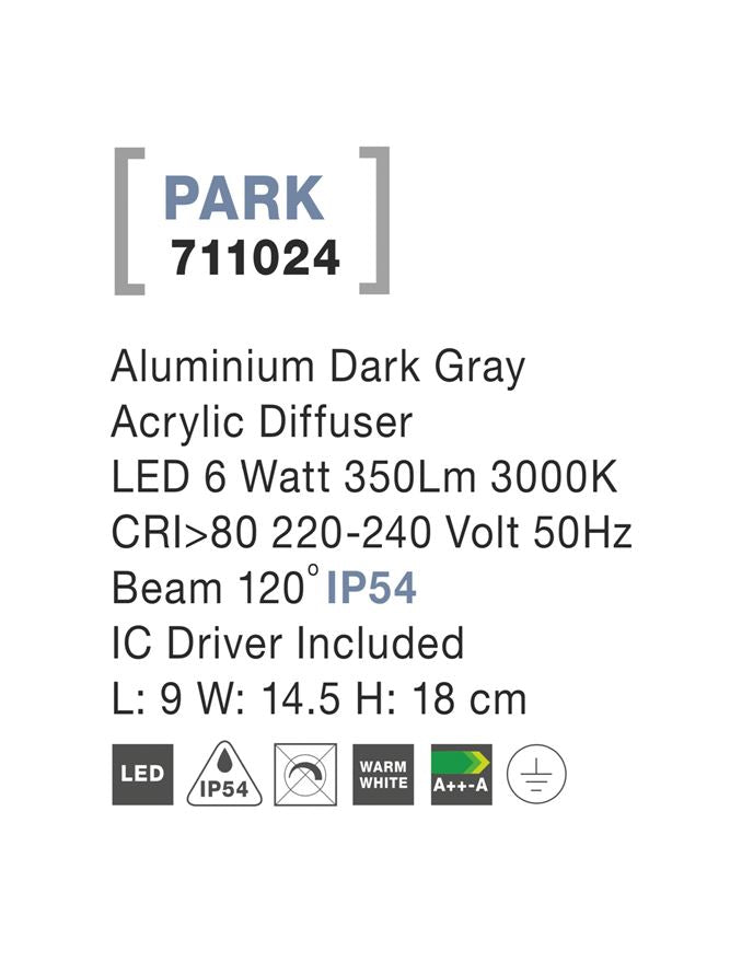 Външен аплик PARK 6W Тъмен сив алуминий