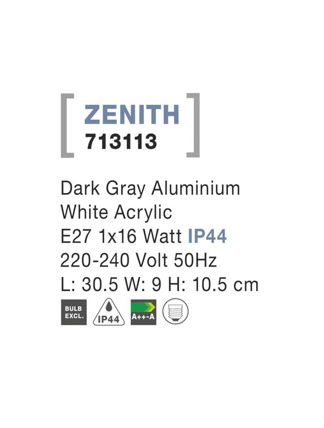 Външен аплик ZENITH LED E27 12W Тъмен сив алуминий