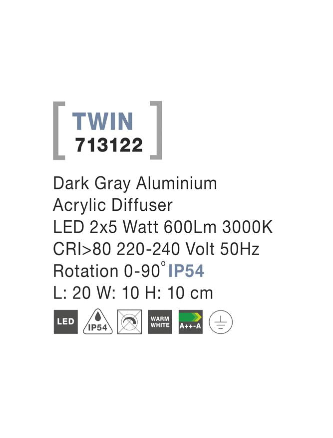 Външен аплик TWIN 2x5W Тъмен сив алуминий