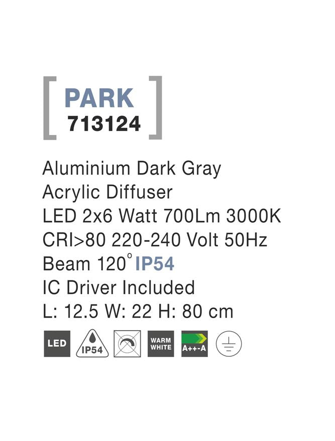 Външен пендел PARK 2x6W Тъмен сив алуминий
