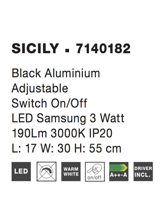Висящо осветително тяло (пендел) SICILY LED 3W Матово черен алуминий Регулируем