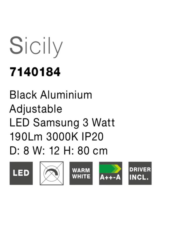 Висящо осветително тяло (пендел) SICILY LED 3W Матово черен алуминий Регулируем
