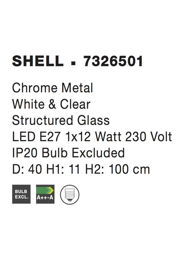 Висящо осветително тяло (пендел) SHELL 1x12W E27 Хром метал и бяло/прозрачно стъкло