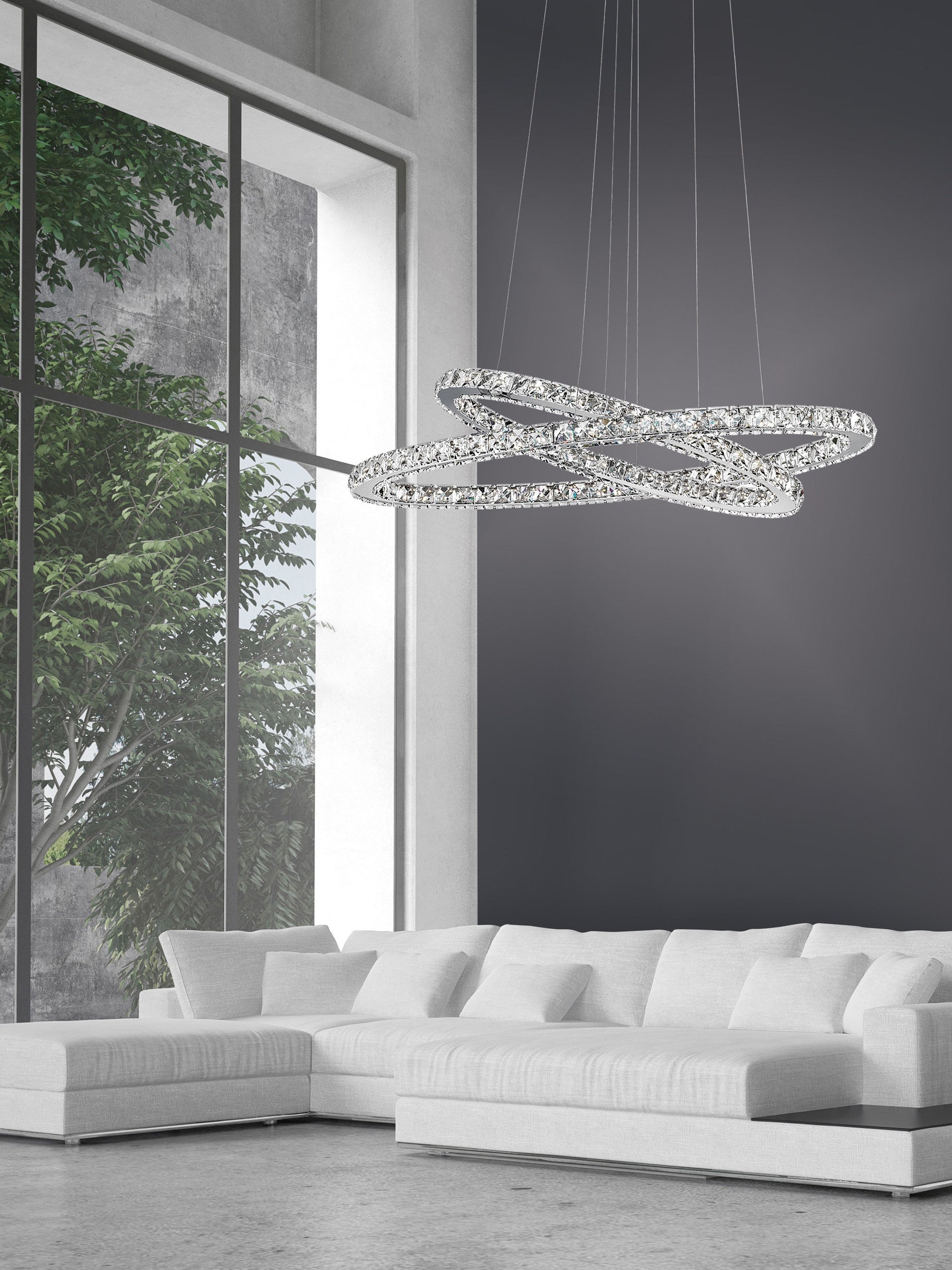 Висящо осветително тяло (пендел) CELINE 50W LED Хромиран алуминий и кристал L85 W42 H120см Регулируема и въртяща