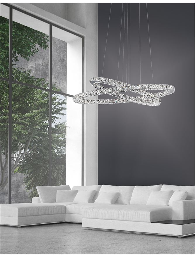 Висящо осветително тяло (пендел) CELINE 50W LED Хромиран алуминий и кристал L85 W42 H120см Регулируема и въртяща