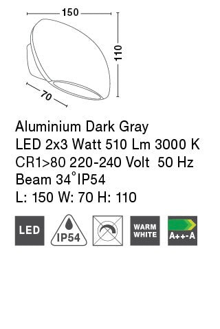 Външен аплик COMO 2x3W LED Тъмен антрацит алуминий и стъкло IP54 3000K