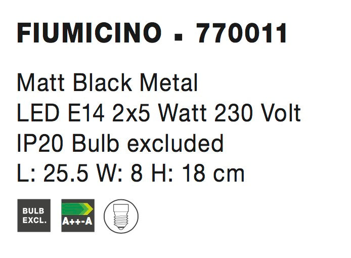 Висящо осветително тяло (пендел) FIUMICINO 2x5W E14 Матово черен метал