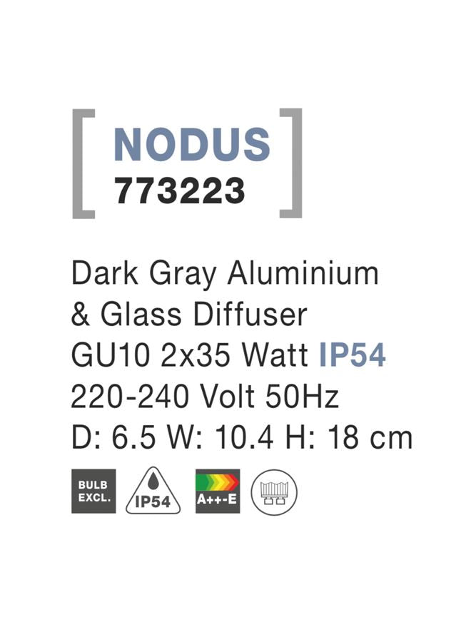 Външен аплик NODUS LED GU10 2x10W Тъмен сив алуминий нагоре/надолу