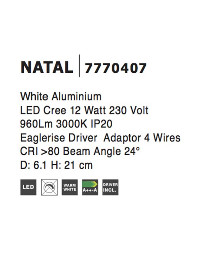Техническо осветление HERM LED12W 3000K Бял алуминий