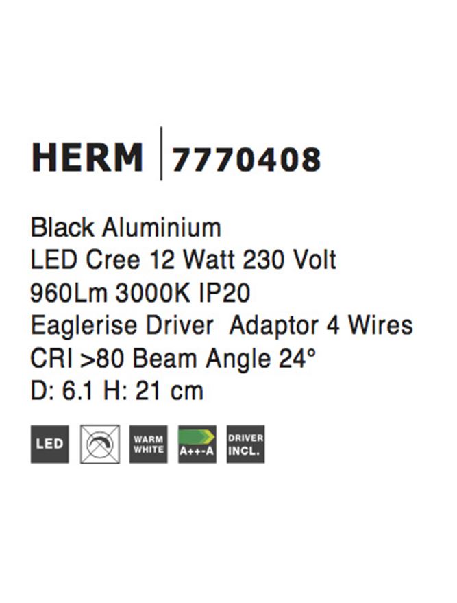 Техническо осветление HERM LED12W 3000K Черен алуминий