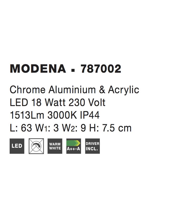 Висящо осветително тяло (пендел) MODENA 18W LED Хром алуминий и акрил IP44