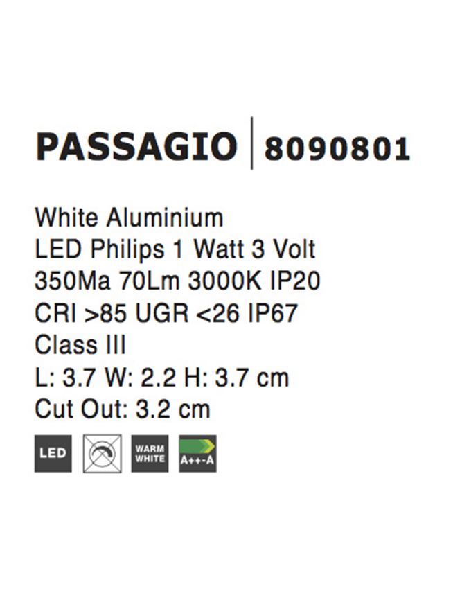 Външен аплик PASSAGIO 1W Пясъчно бял алуминий