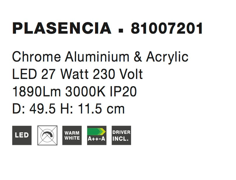 Висяща лампа PLASENCIA 27W Хром, алуминий и акрил