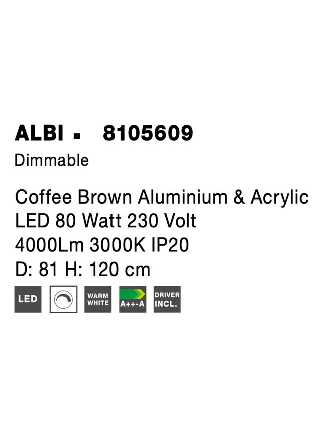 Висящо осветително тяло (пендел) ALBI 80W Кафяв алуминий и акрил LED Триак димируем Регулируема височина
