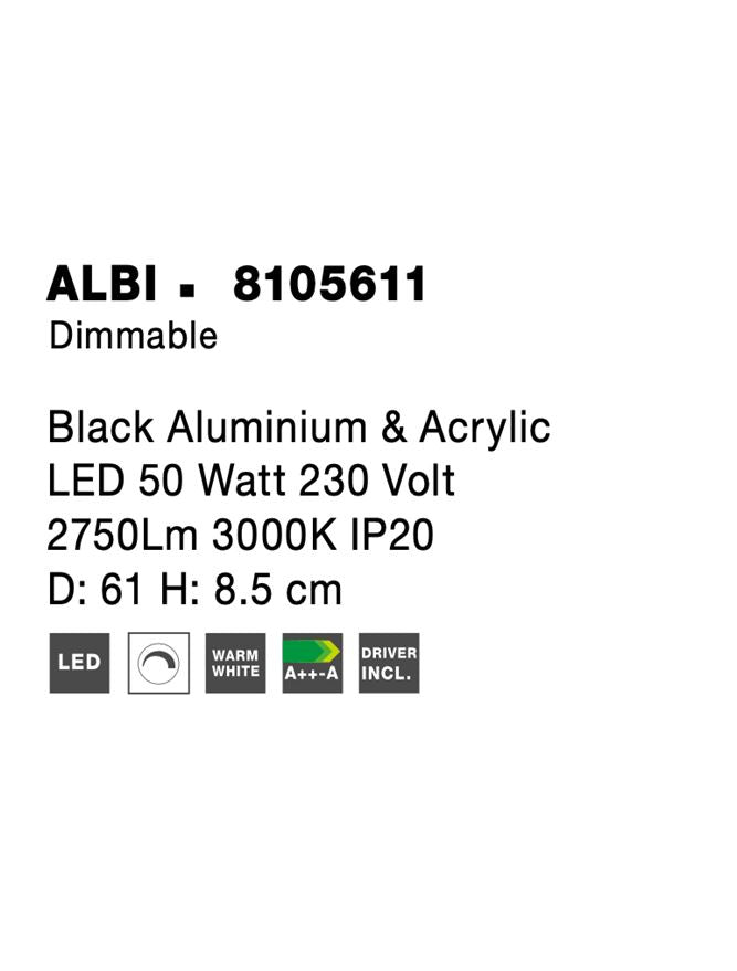 Висящо осветително тяло (пендел) ALBI 50W Пясъчно черен алуминий и акрил LED Триак димируем