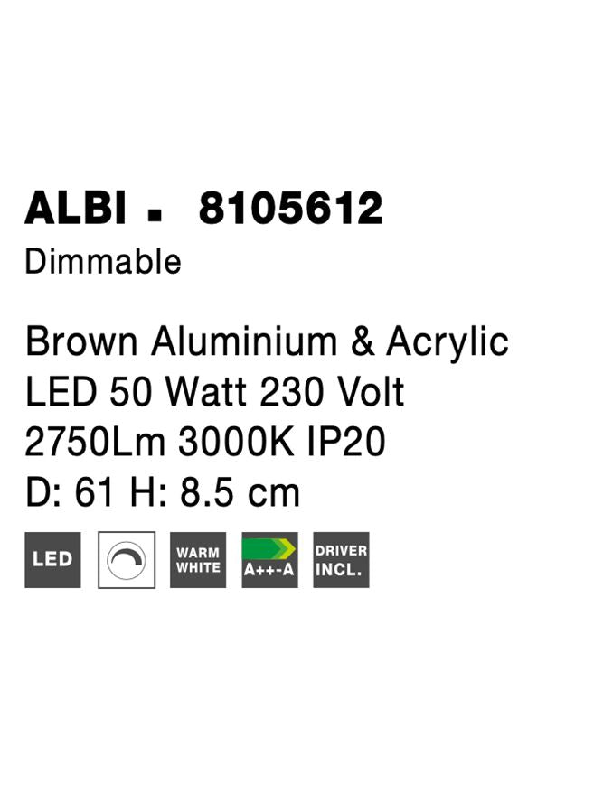 Висящо осветително тяло (пендел) ALBI 50W Кафяв алуминий и акрил LED Триак димируем