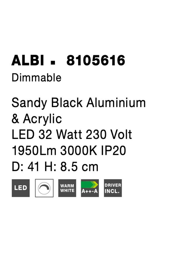 Висящо осветително тяло (пендел) ALBI 32W Пясъчно черен алуминий и акрил LED Триак димируем