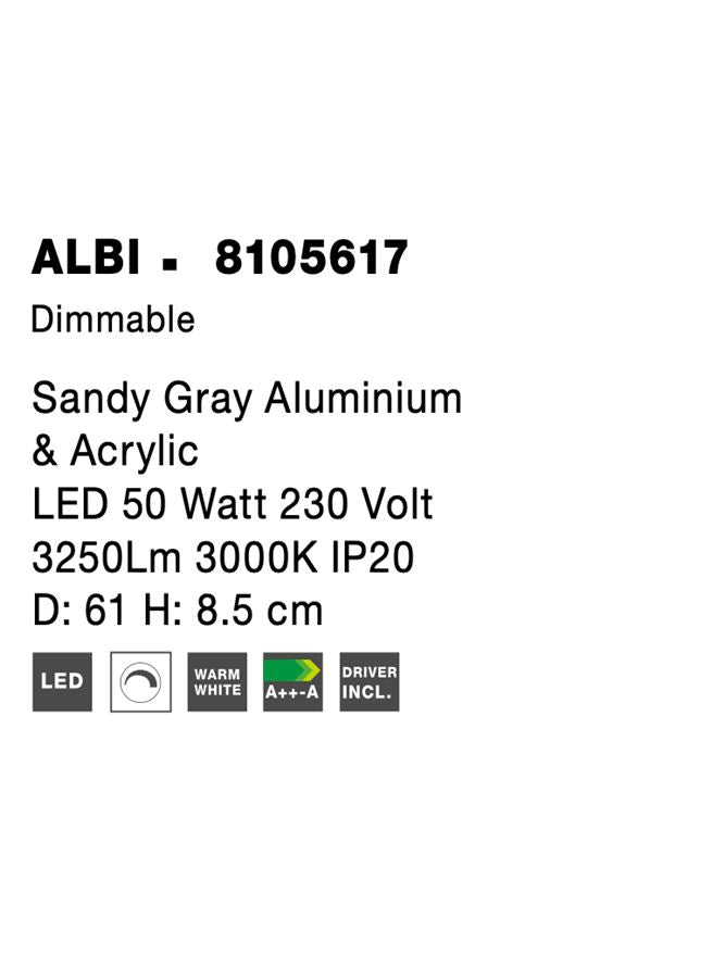 Висящо осветително тяло (пендел) ALBI 50W Сив алуминий и акрил LED Триак димируем