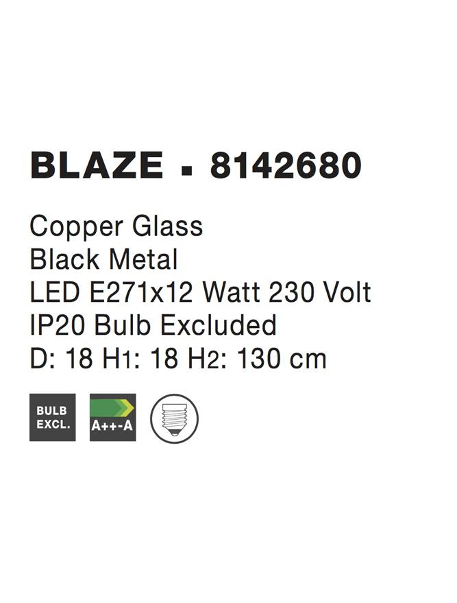 Висящо осветително тяло (пендел) BLAZE 12W E27 Черен Медно стъкло