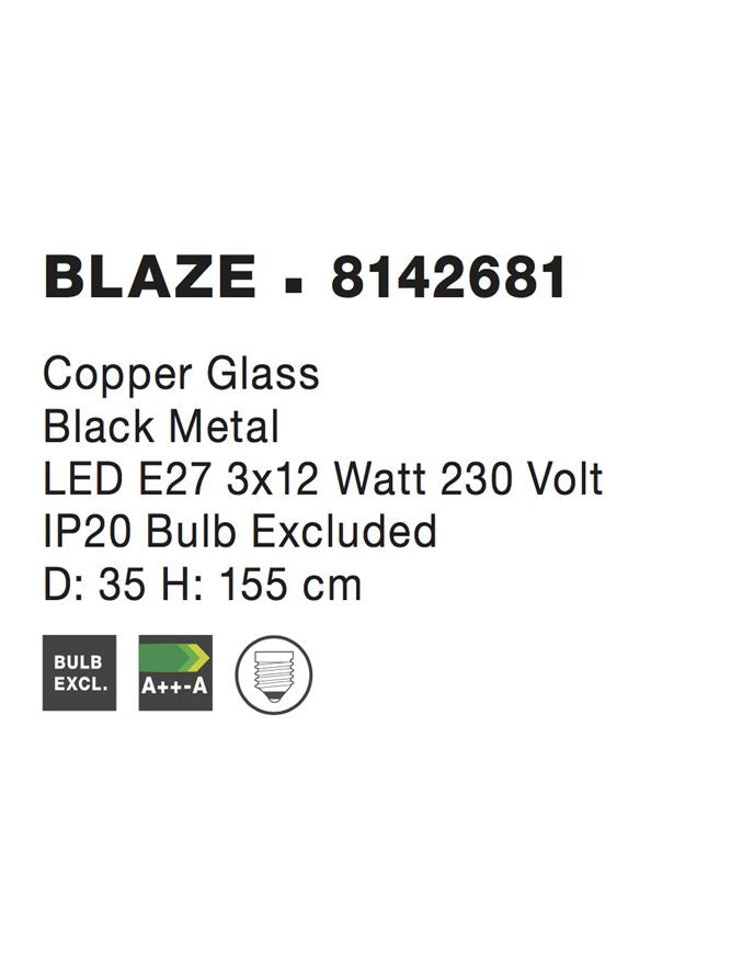 Висящо осветително тяло (пендел) BLAZE 36W E27 Черен Медно стъкло