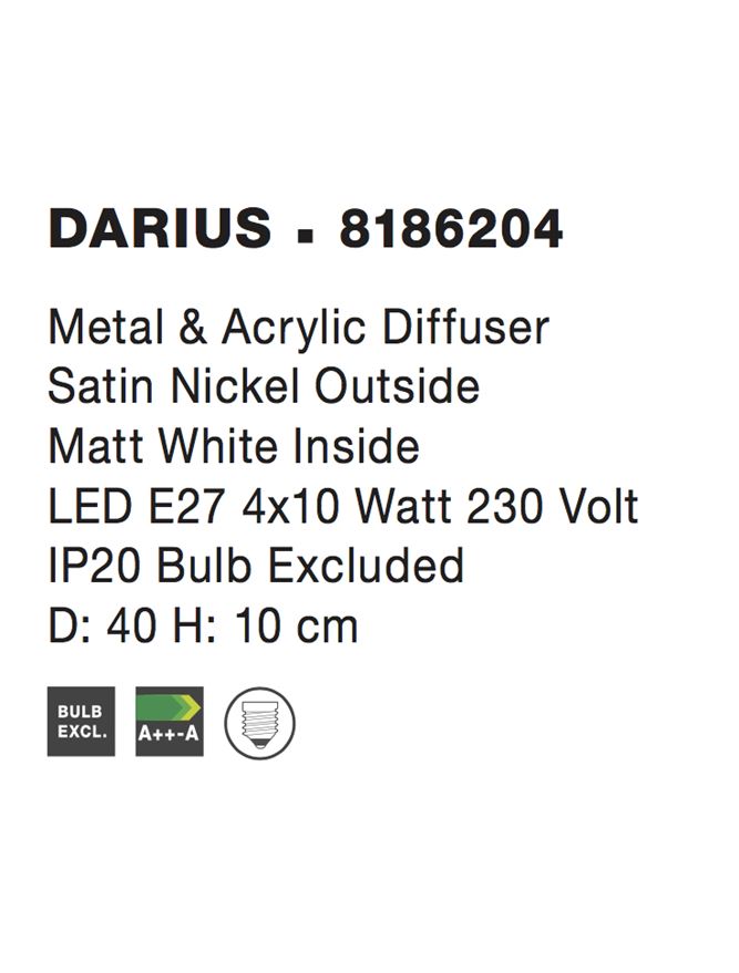 Висящо осветително тяло (пендел) DARIUS 4x12W LED E27 Сатен никел метал, матово бял акрил