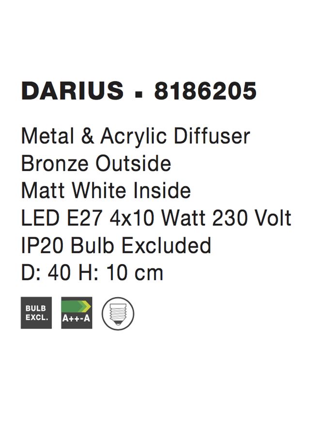 Висящо осветително тяло (пендел) DARIUS 4x12W LED E27 Бронз метал, матово бял акрил