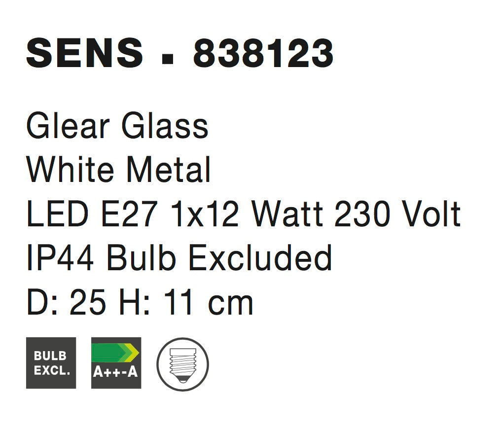 Висящо осветително тяло (пендел) SENS LED E27 12W Прозрачно стъкло бял метал