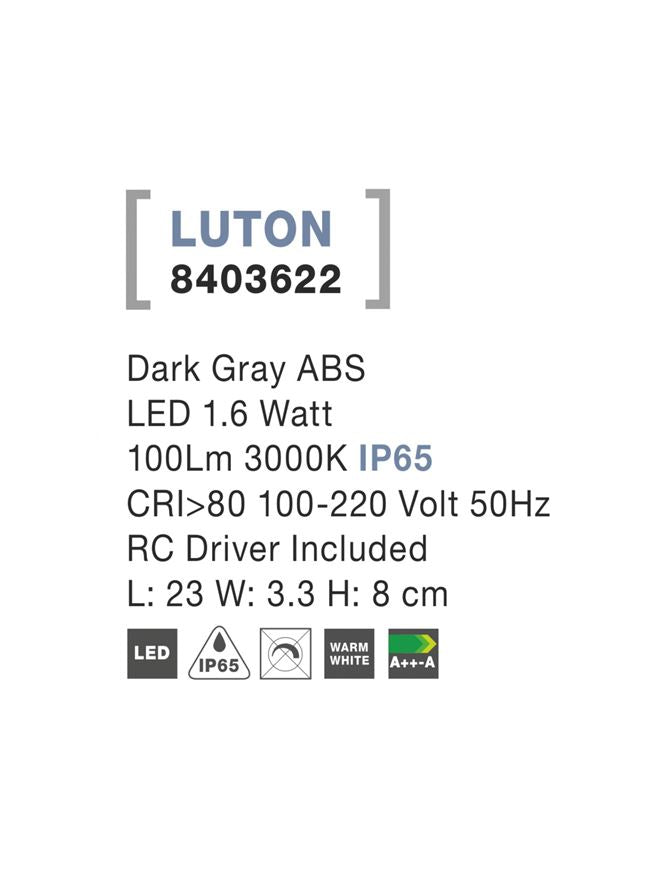 Външен аплик LUTON 2W Тъмен сив ABS