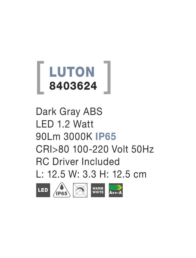 Външен аплик LUTON 1W Тъмен сив ABS
