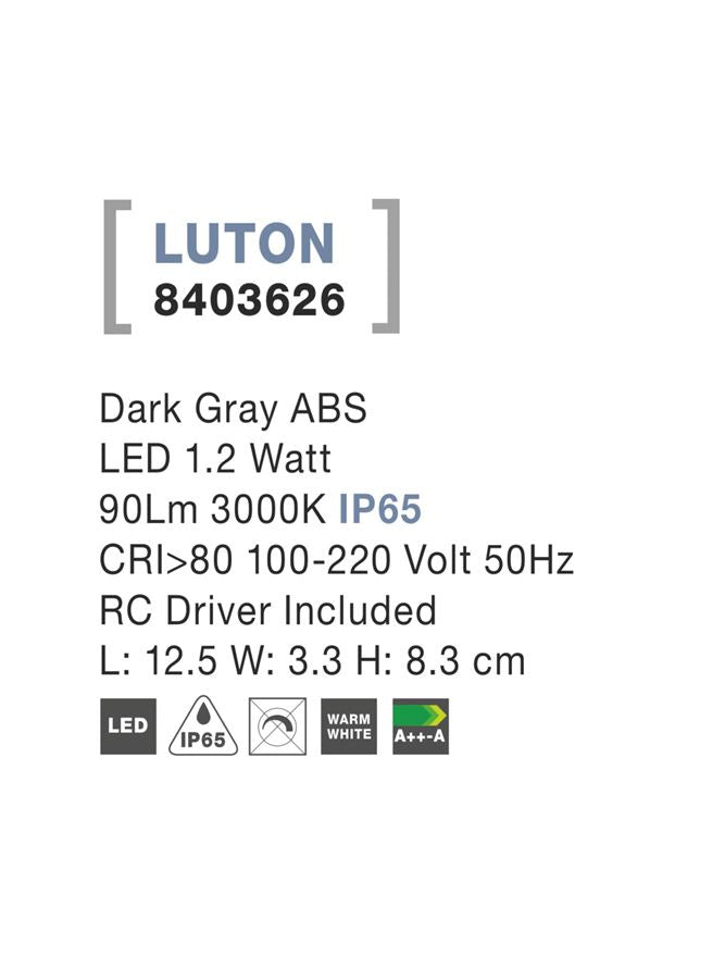 Външен аплик LUTON 1W Тъмен сив ABS