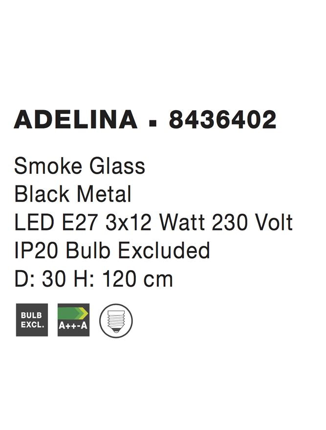 Висящо осветително тяло (пендел) ADELINA 36W LED E27 Черен, опушено стъкло ⌀30