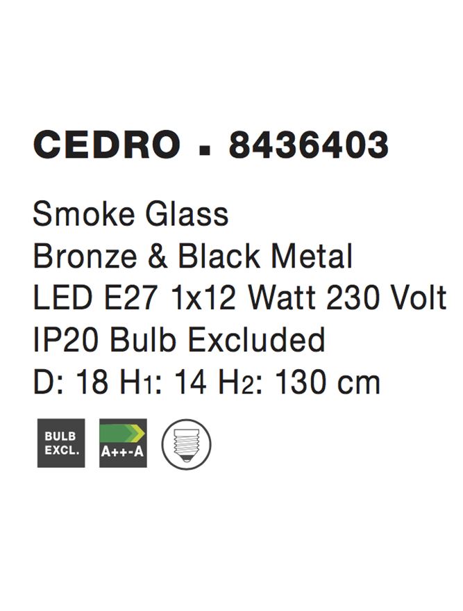 Висящо осветително тяло (пендел) CEDRO 12W LED E27 Бронз/черен, опушено стъкло ⌀18