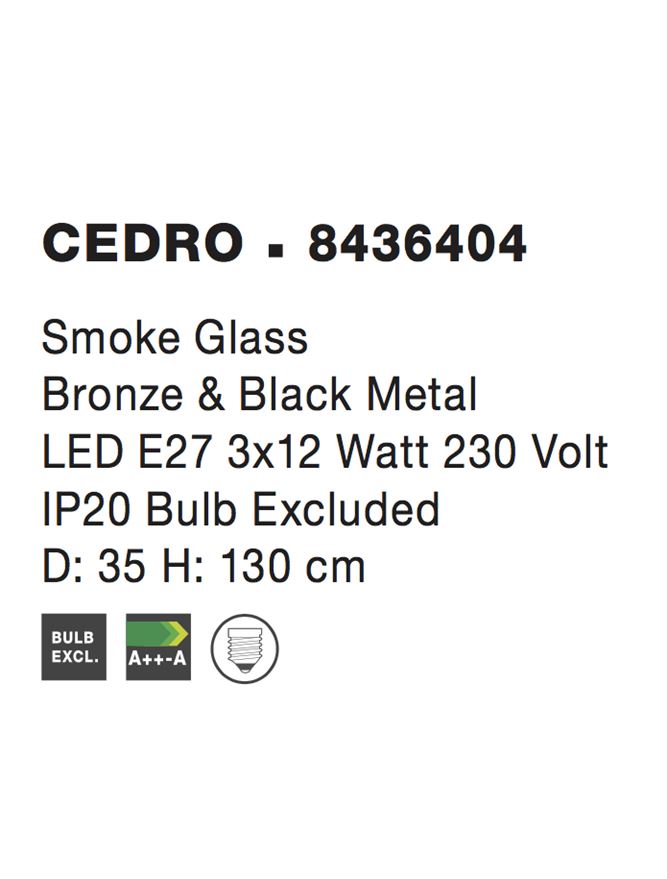 Висящо осветително тяло (пендел) CEDRO 36W LED E27 Бронз/черен, опушено стъкло ⌀35