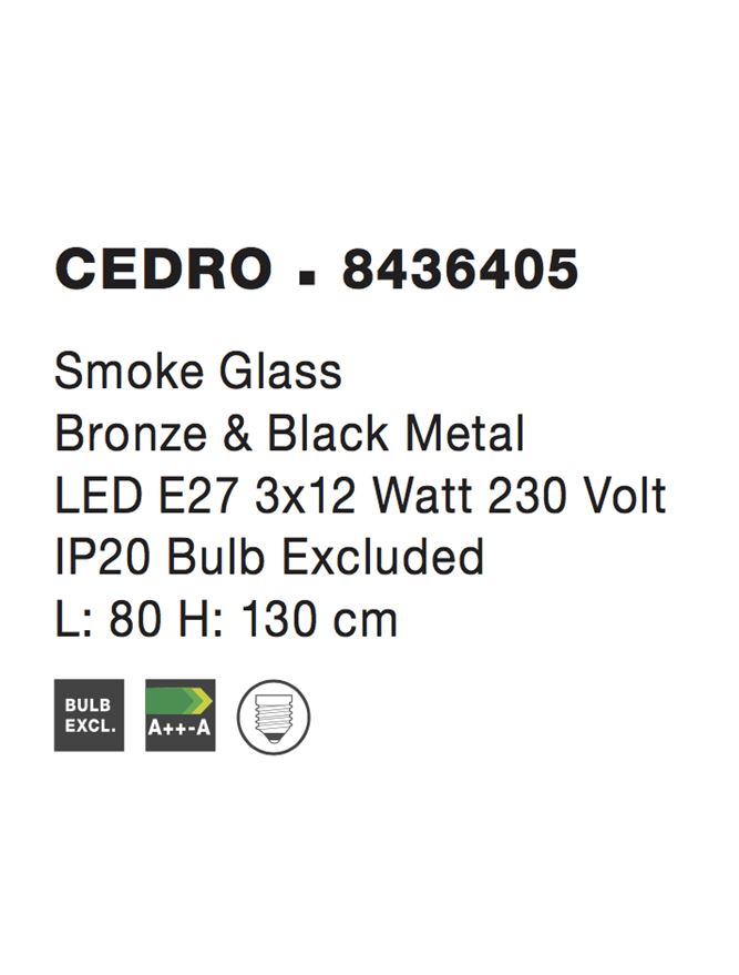 Висящо осветително тяло (пендел) CEDRO 36W LED E27 Бронз/черен, опушено стъкло L80
