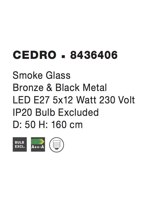 Висящо осветително тяло (пендел) CEDRO 60W LED E27 Бронз/черен, опушено стъкло ⌀50