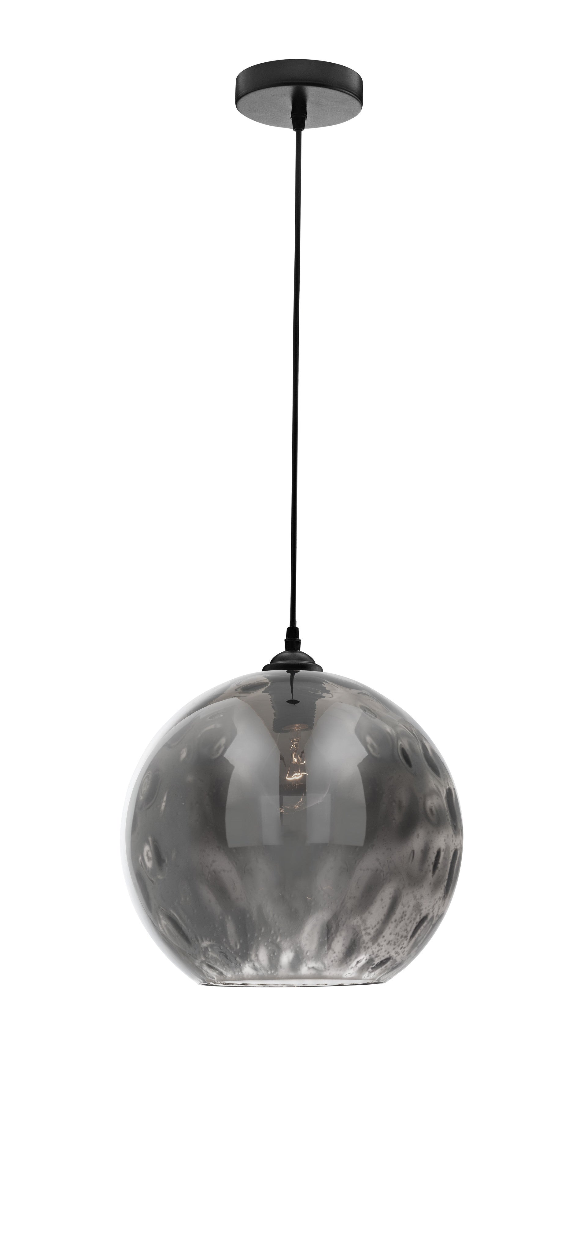 Висяща лампа JERARDO 12W LED E27 Черна, димно стъкло с мехурчета ⌀30