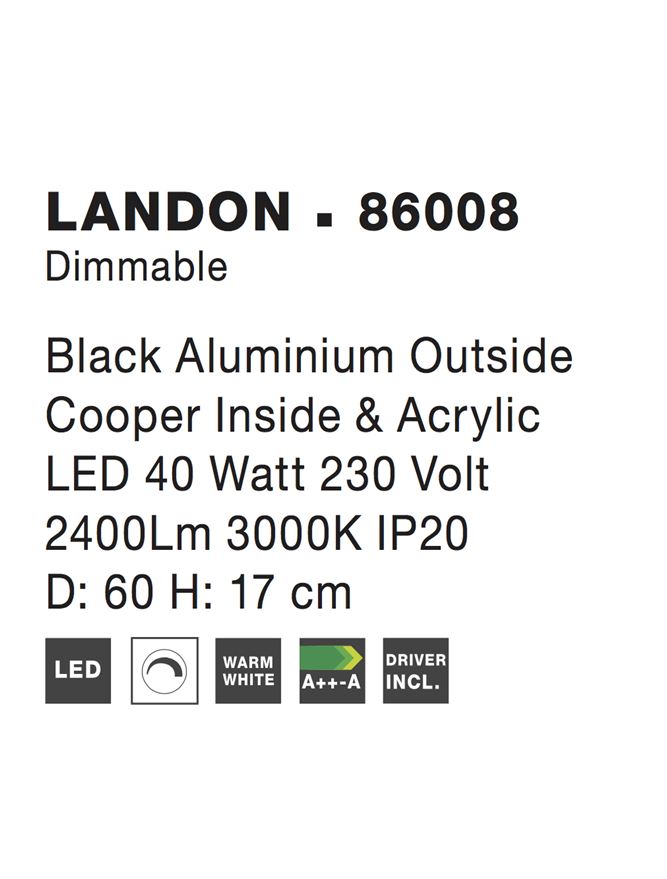 Висящо осветително тяло (пендел) LANDON 41W Черен алуминий с меден вътрешен акрил LED Триак димируем