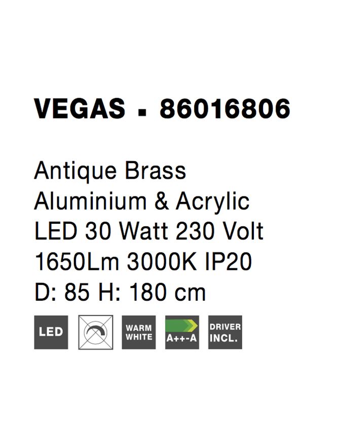 Висящо осветително тяло (пендел) VEGAS 30W Античен месинг