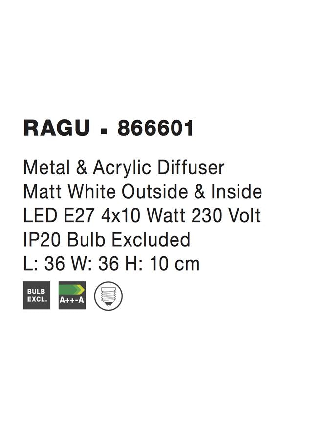 Висящо осветително тяло (пендел) RAGU 4x12W LED E27 Матово бял метал и акрил