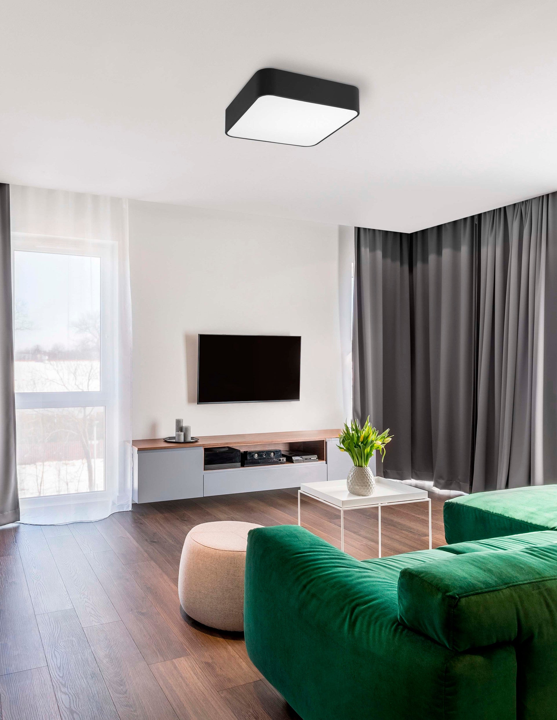 Висящо осветително тяло (пендел) RAGU 4x12W LED E27 Черен метал, матово бял акрил