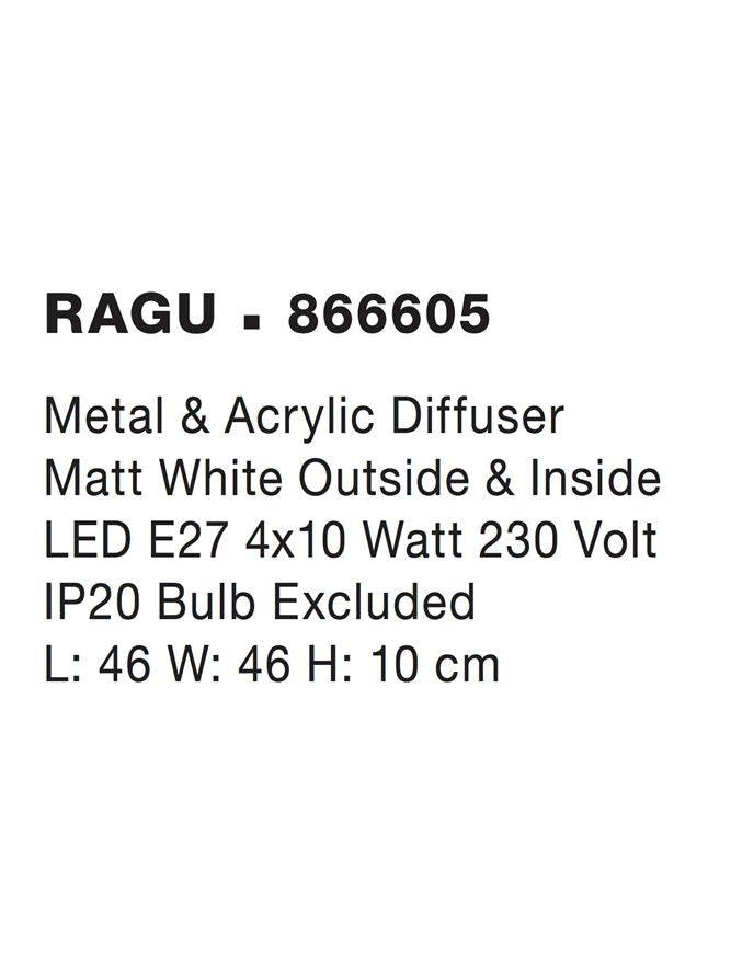 Висящо осветително тяло (пендел) RAGU 4x12W LED E27 Матово бял метал и акрил